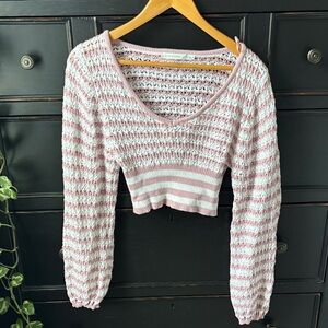 Altar’d State Women’s Size S Cropped Knit Sweater with Dusty Pink/White Stripes